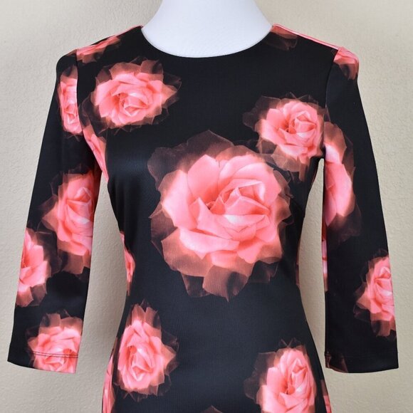 Alexia Admor Black Rose Print Scuba Sheath Dress - XS - Picture 2 of 8